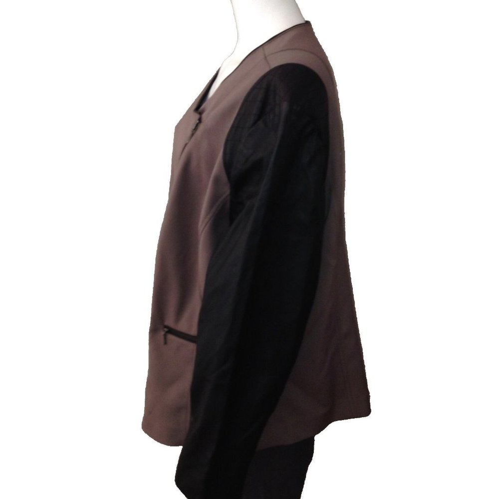 Sejour Moto Jacket Size 24W Womens Blazer 2 Tone Asymmetric Zip Up Taupe Dusk - Picture 2 of 6